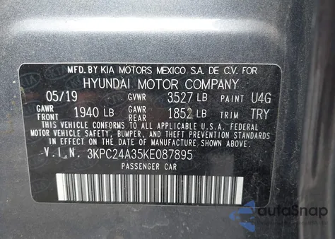 2019 Hyundai Accent Sel из США, поврежденный, VIN 3KPC24A35KE087895